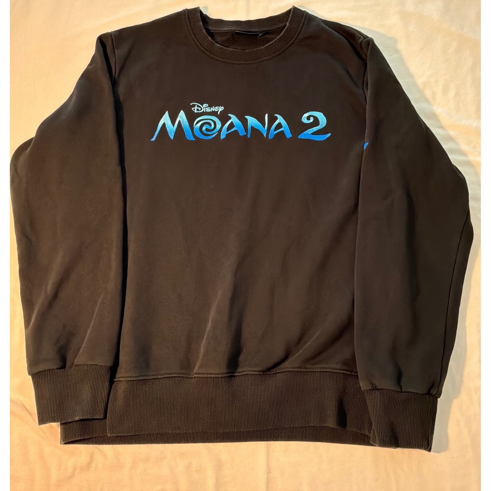 Disney Moana 2 Movie Promo Sweatshirt Black Blue Embroidered Crewneck Large